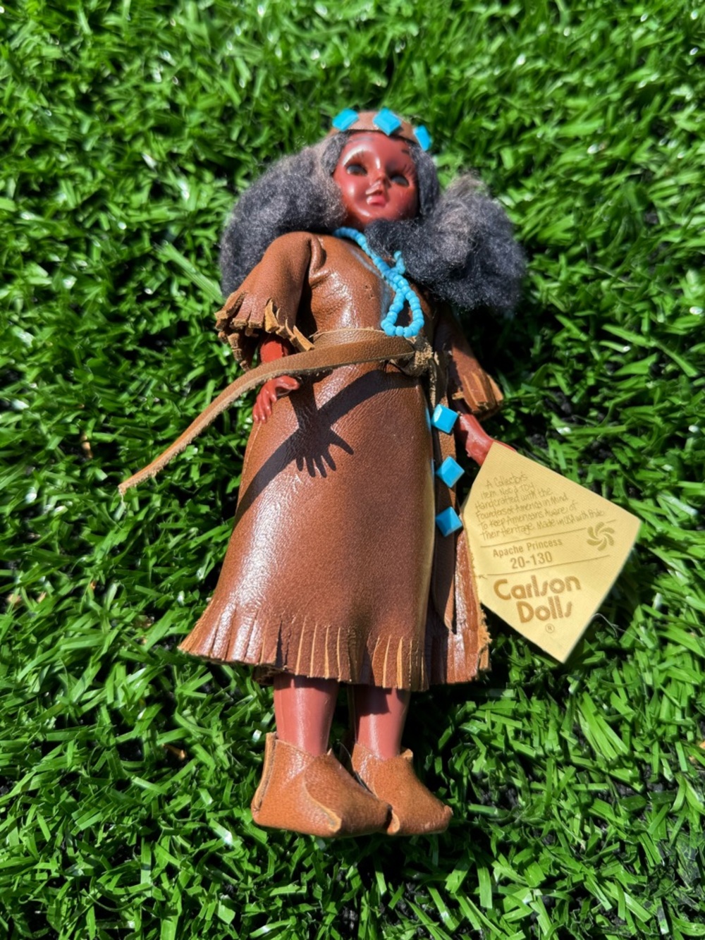 Vintage Apache Princess, Indian Doll 20-130 With Baby on Back Turquoise Acc